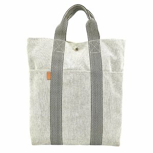 Hermes エルメス トートバッグ ニュー フールトゥ カバス 白 黒 グレー キャンバス ロゴ 縦型 ハンドバッグ ショルダーバッグ fe ABK