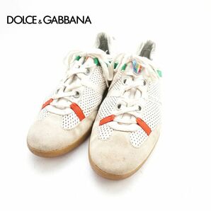 Dolce&Gabbana ドルチェ＆ガッバーナ 8.5 27.5 スニーカー ブランドロゴ刺繍 シルバー金具 メッシュ スエード レザー 白 赤 緑 /JC7の画像1