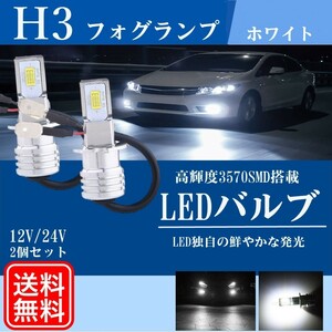 H3 LEDフォグランプ バルブ 100W級 12V 24V CSP LEDフォグ LED 3570 フォグランプ ホワイト ショートバルブ 2個 トラック ダンプ Lc29