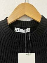 Z-9 ZARA ザラ ニット セーター 半袖 黒 ブラック トップス リブ 5分丈_画像3