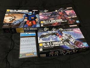 【ガンプラ】未組立3体セット BANDAI/バンダイ HGUC 機動戦士ガンダム RX-78-2/ガンキャノン/ガンタンク/地球連邦軍MS用デカール