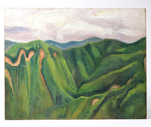 幻の画家 島崎蓊助 「坪野」 風景画 油彩板絵 油絵 裏鉛筆サイン