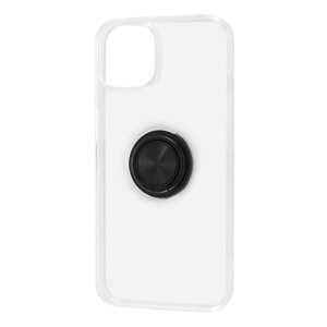 iPhone 14 13 クリア スマホ ケース カバー リング 付 ブラック スマホリング 透明 耐衝撃 頑丈 丈夫 ストラップホール
