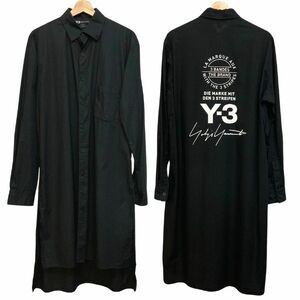 送料無料 ワイスリー Y-3 ロゴ バックプリント ロング スタッフ シャツ Ｓ 18SS ブラック メンズ レディース ヨウジヤマモト アディダス