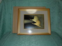 沈金 額 【飛翔】加波憲夫 二羽の鶴の模様。大丸美術課 大きさ　535×445ミリ。_画像1