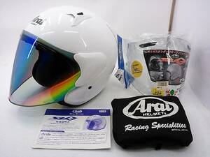【送料無料】美品 Arai アライ SZ-G GLASS WHITE グラスホワイト Sサイズ ミラーシールド付き ジェットヘルメット