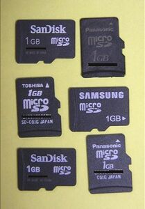 Sandisk、東芝、Panasonic、SAMSUNG等の各チップメーカー扱い1GBマイクロSDカード_未使用バルク品1枚_異常動作コントローラ対応品