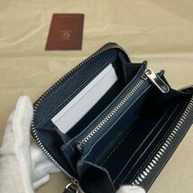 【田中革具】訳あり 黒×青 ハンドメイド カーボンレザー コンパクト財布 ラウンドファスナー コインケース 牛革 レザー メンズ財布 1円　_画像7