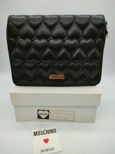 MOSCHINO モスキーノ ショルダーバッグ キルティング レザー ブラックカラー チェーン ハート 黒系 牛革 肩掛け 鞄 カバン 箱つき