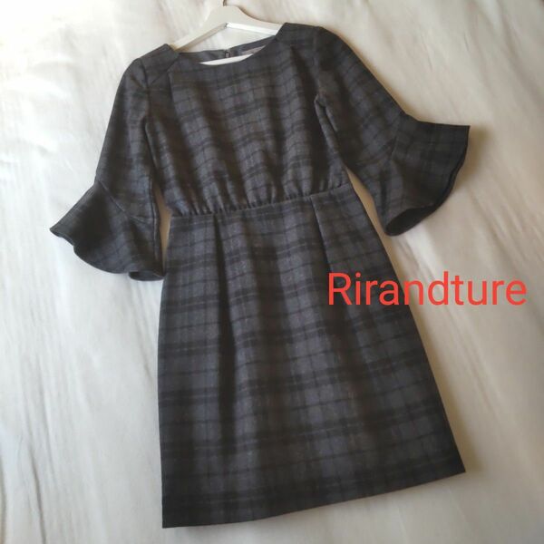 Rirandture リランドチュール 袖フレアチェックワンピース ミニワンピース♪グレー系 1