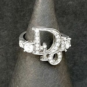 【格安】Christian Dior　クリスチャン・ディオール　ラインストーン ロゴ リング 指輪 アクセサリー シルバーメッキ　13号