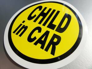 BC-mg●黄色いCHILD in CAR【マグネット仕様】 10cmサイズ●子ども 車に乗ってます☆キッズ シンプル 円形 丸型 かわいい オリジナル