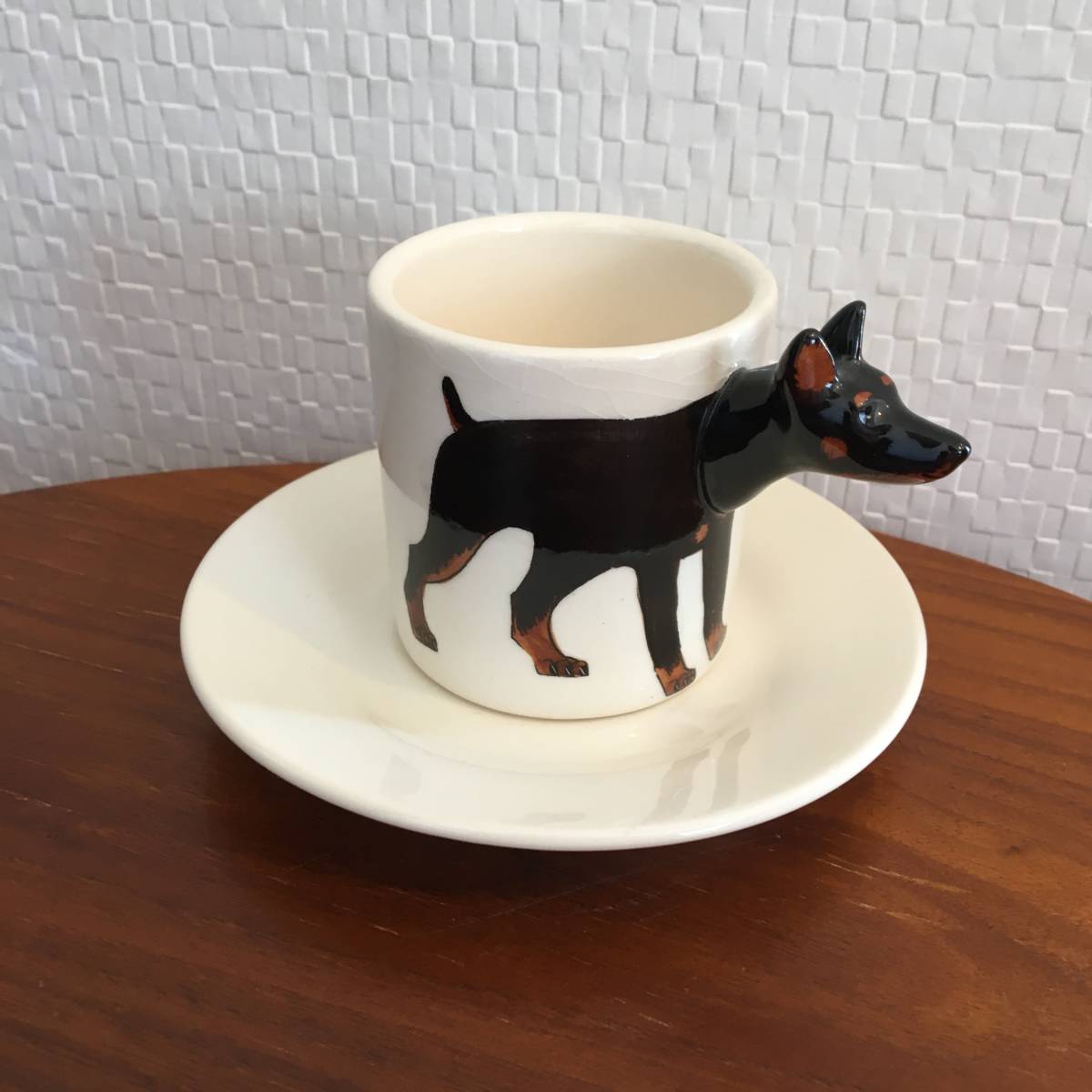 ドーベルマン|カップ&ソーサーセット 動物 3D 立体 コレクション 陶器 ハンドメイド 犬 ギフト コーヒーCUP エスプレッソ (新品)(即決), 茶器, カップ&ソーサー, コーヒーカップ