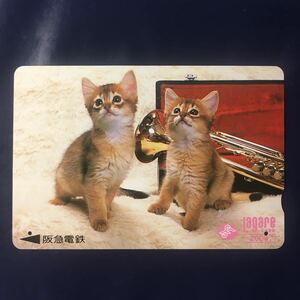 1996年2月15日発売柄ー子猫シリーズ「猫とトランペット」ー阪急ラガールカード(使用済スルッとKANSAI)