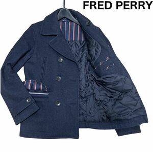 FRED PERRY フレッドペリー　ピーコート　Pコート　裏地トリコロール キルティング　霜降りウール　Mサイズ　メルトン　ヴィンテージ