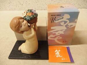 1130174w【松栄堂 花かご 香炉 「麗(うらら)」】陶器人形/少女像/INCENSE BURNER/インセンスバーナー/香道具/箱入/H16cm程/中古品