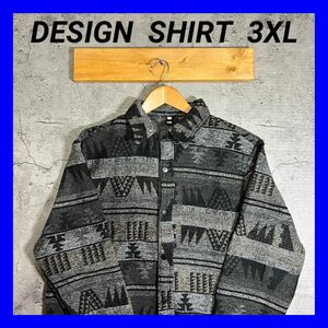 ●新品未使用● 柄シャツ　エスニック　総柄　3XL 起毛　民族　チマヨ　グレー ネイティブ柄　アウター　カバーオール　ネイティブ