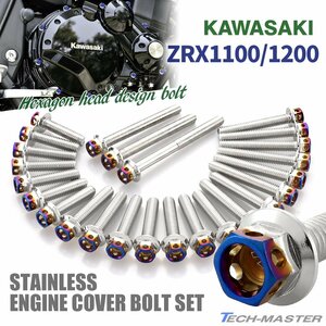 ZRX1100 ZRX1200/R/S DAEG エンジンカバーボルト 25本セット ステンレス製 ヘキサゴンヘッド シルバー×焼きチタンカラー TB8114