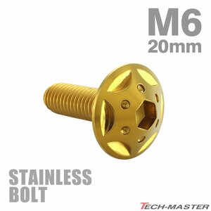 M6×20mm P1.0 ボタンボルト スターホールヘッド ステンレス ゴールド カウル フェンダー 車 バイク カスタム 1個 TR0235