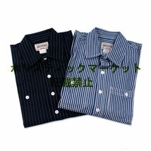 ヴィンテージ ワーク コットンピンストライプデニム長袖シャツ　ダンガリーアメカジ レトロwork shirt　ＸＳ～XL　ブルー_画像8