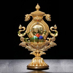 新品推薦 神鏡/上等神鏡 神棚 神具 御供 祭壇 極上彫り「本鏡」真鍮製 鏡25.5×15.5×2.5cm