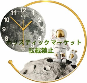 壁掛け時計 掛け時計 宇宙飛行士 金属 ウォールクロック 発光 常夜灯 モダン シンプル 連続秒針 静音 装飾時計 クラスルーム 47x50cm