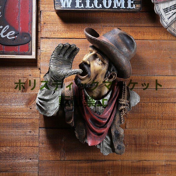 Cowboy wine rack, wine holder, doll, sculpture, statue, wall hanging, resin, miscellaneous goods, object, figurine, interior, entrance, handmade, hand-made, Interior accessories, ornament, Western style