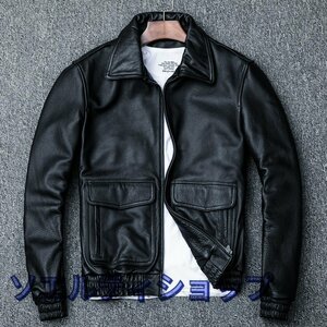 新品 ライダースジャケット レザージャケット 牛革 フライジャケット　メンズ本革 革ジャン Ｍ～5ＸＬ　黒