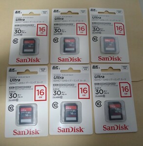 「送料無料」SanDisk サンディスク ウルトラ SDHC UHS-I カード 16GB × 6枚 SDSDUG-016G-J35 （新品未使用未開封）