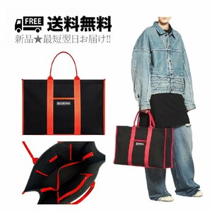 K293.. BALENCIAGA バレンシアガ トートバッグ ショルダー キャンバス 2WAY イタリア製 新品 ★ 1096 ブラック レッド