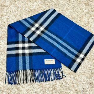 美品★ BURBERRY バーバリー マフラー カシミヤ 100% カシミア ノバチェック ブルー