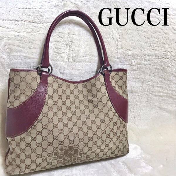 GUCCI グッチ GGキャンバス トートバック レザー ハンドバッグ 総柄