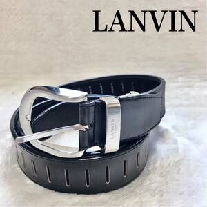 LANVIN ランバン レザー ベルト バックル 黒 ビジネス 仕事 本革