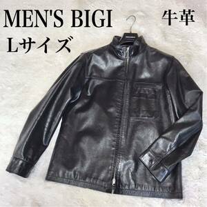 大きめ MEN'S BIGI シングル レザージャケット ライダースジャケット メンズビギ ブラック 黒