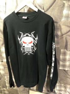 ヴィンテージ tribal skull print L/S T-shirt ロングTシャツ サイズL ブラック　FK
