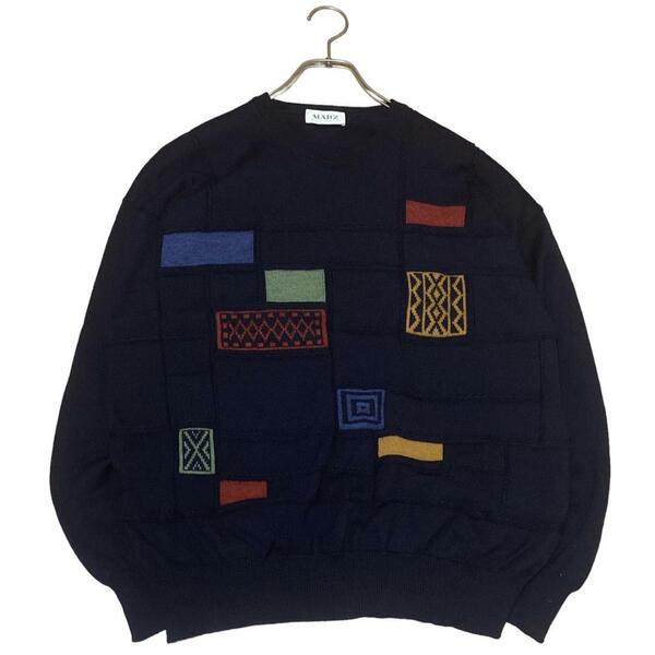 a19 ヴィンテージ MARZ デザインニットセーター ロゴ刺繍 ネイビー L相当