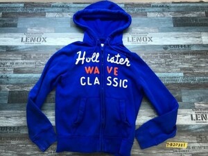 HOLLISTER ホリスター メンズ 裏起毛 ワッペン付き ジップパーカー S 青