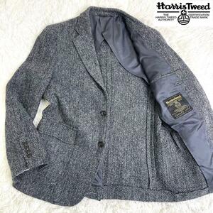 1123美品 バックナンバー別注 Harris Tweed ハリスツイード 100周年 記念 黒タグ テーラードジャケット L 肉厚 ヘリンボーン グレー