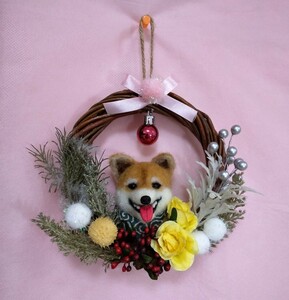 Art hand Auction Wool Felt Shiba Inu Wreath Dog Miniature Handmade Interior, toy, game, stuffed toy, Wool felt