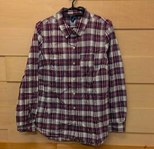 GAP( Gap )|BOYFRIEND FIT COUPE| long sleeve shirt | wine red * white another * check pattern | size M| lady's |01