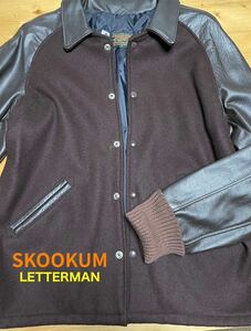 SKOOKUM LETTERMAN/スクーカム レターマンジャケット◆USA製/スリーブレザー/カウレザー/袖革/牛革/スタジャン/ブラウン/茶/アメカジ/L/40