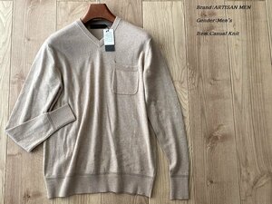 新品サンプル ARTISAN アルチザン【JAPAN MADE】カシミヤ100% 中厚手 ポケット付き Vネックニット 15キャメル Mサイズ 34KP01 定価53,900円