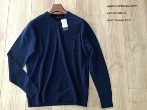 新品サンプル ARTISAN アルチザン カシミヤ100% 中厚手 Vネックニット 09ネイビー Mサイズ 34KR02 定価53,900円