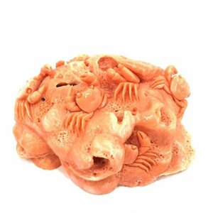 珊瑚 サンゴ コーラル サワガニ 置物 インテリア 彫刻 重量約261g A9461