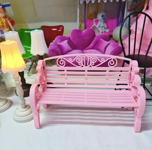 【ピンク】人形ハウスドール ドールサイズ イス 椅子 家具 ミニチュア小物 ベンチ 716