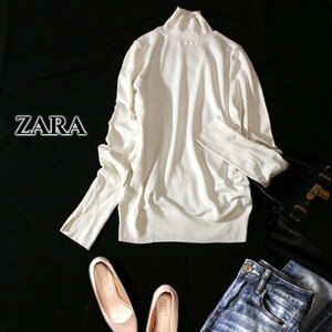 ☆☆ 美品 ザラ ZARA ☆☆ 大人可愛い ハイネック レーヨンストレッチ ニット プルオーバー S 春 秋 合服 23A11