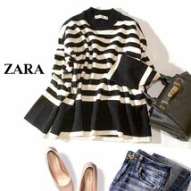 ☆☆ 美品 ザラ ZARA ☆☆ ゆったり可愛い ボーダー柄 厚手 ストレッチ ニット プルオーバー M 秋 冬 23B11_画像1