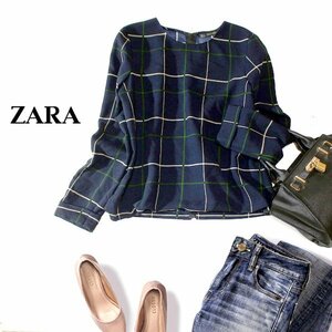 ☆☆ 美品 ザラ ベーシック ZARA BASIC ☆☆ 大人可愛い 格子柄 シボ・スーツ生地 カットソー S 春 秋 合服 23D09