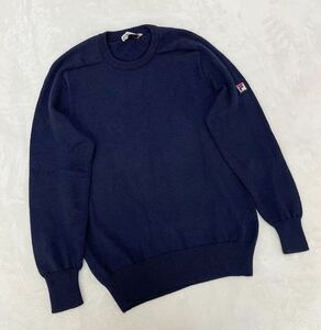 80s FILA Old fi lighter rear made knitted sweater men's M size corresponding navy old Logo retro Vintage old clothes 