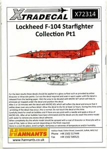 1/72　エクストラデカール　Xtradecal X72314 Lockheed F-104 Starfighter Collection Pt1